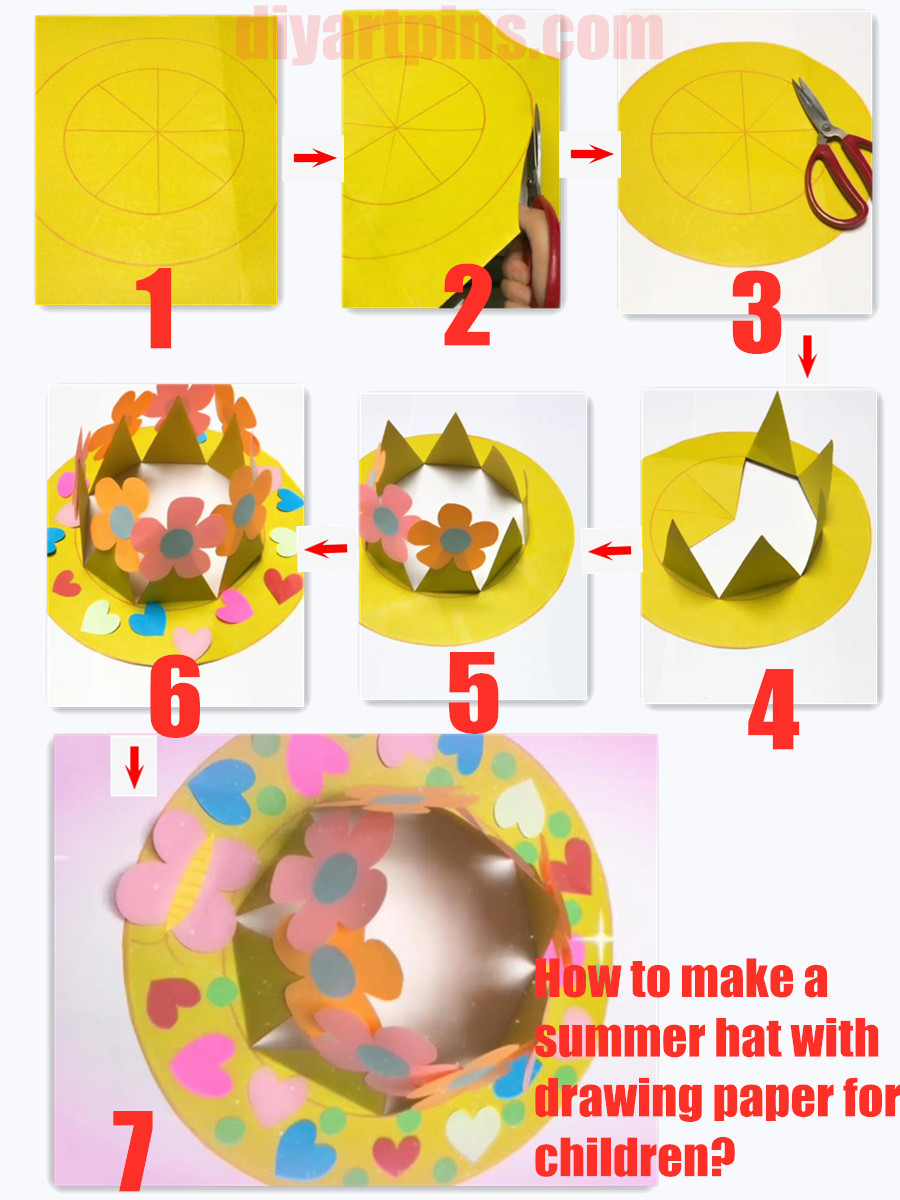 How to make a summer hat with drawing paper for children?