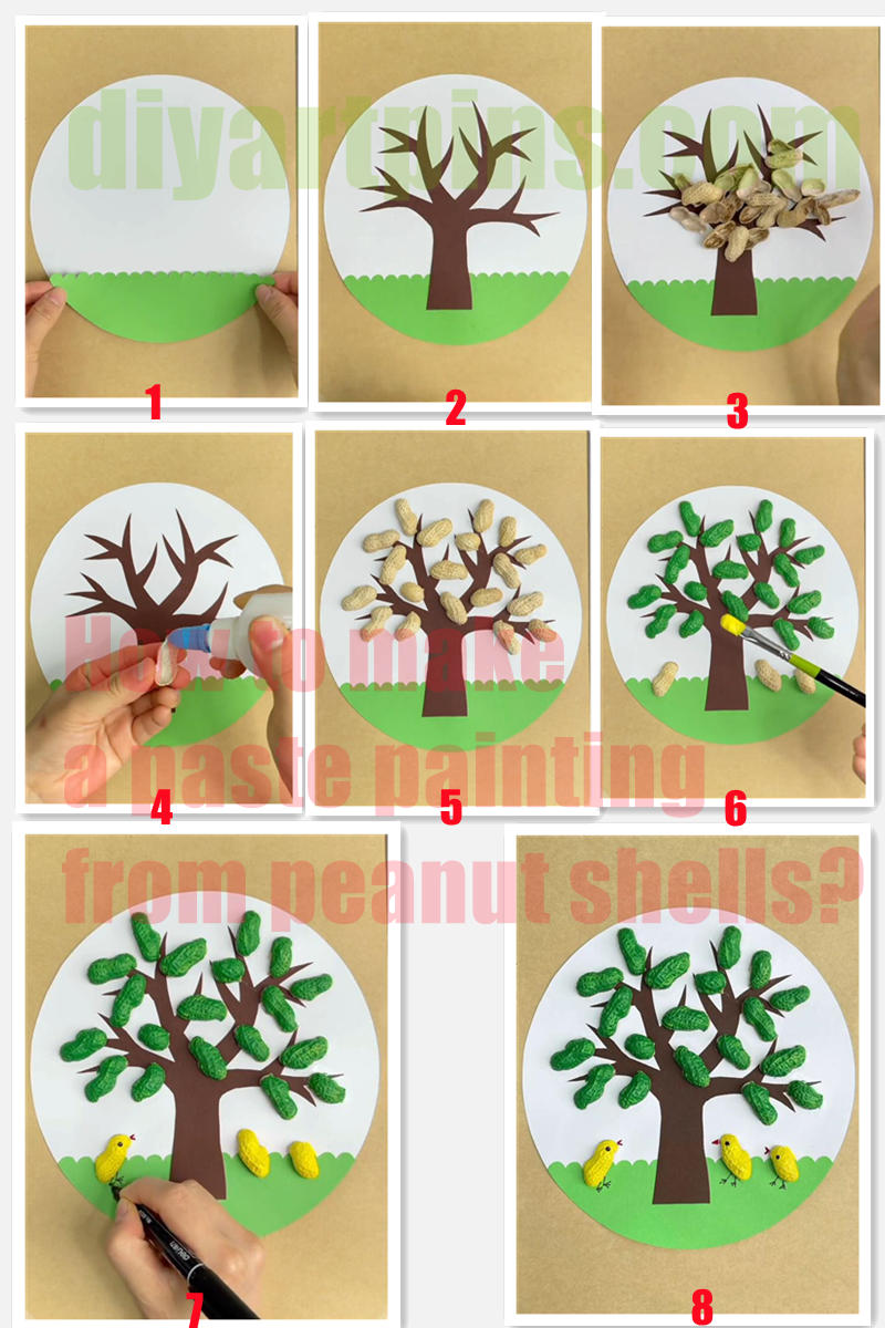 How to make a paste painting from peanut shells? DIY ART PINS