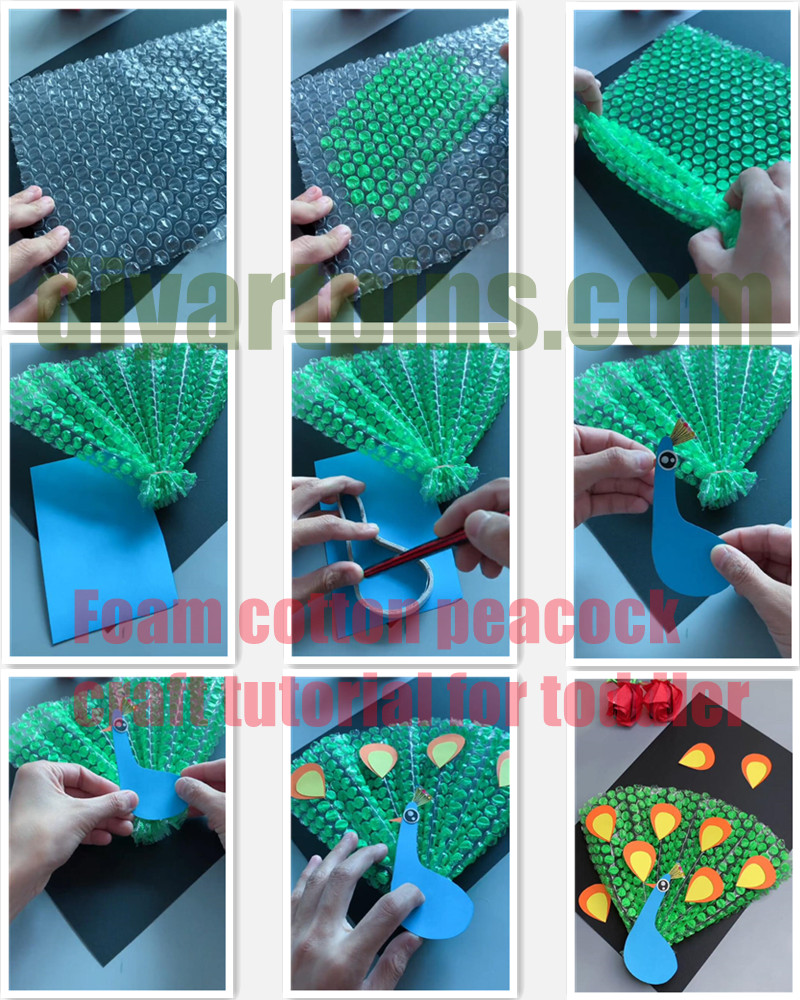 Foam cotton peacock craft tutorial for toddler