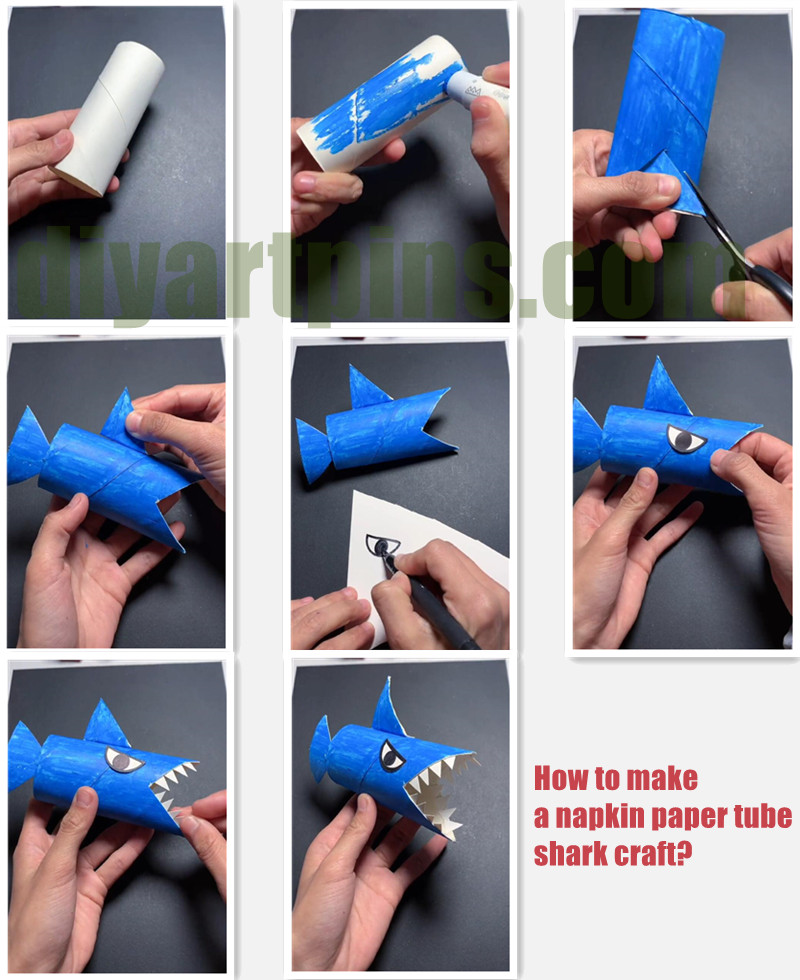 How to make a napkin paper tube shark craft? - DIY ART PINS