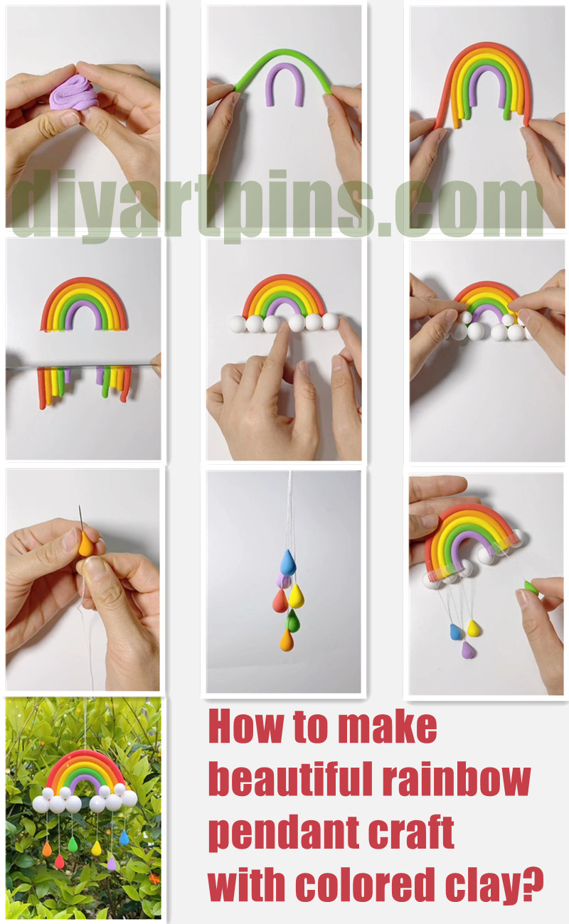 How to make beautiful rainbow pendant craft with colored clay
