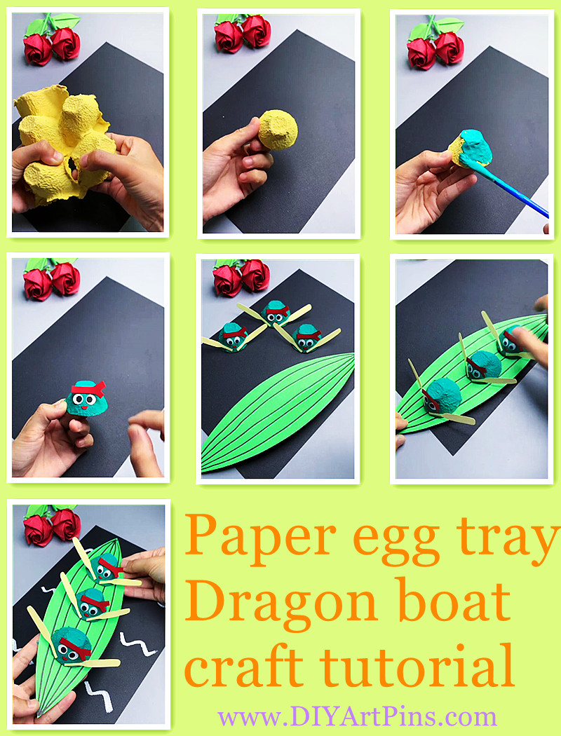 paper egg tray dragon boat craft tutorial