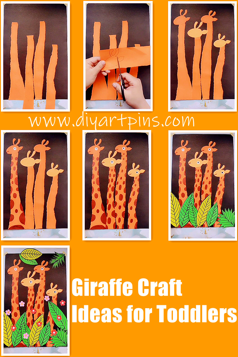 The first giraffe idea: Hand torn paper giraffe paste painting
