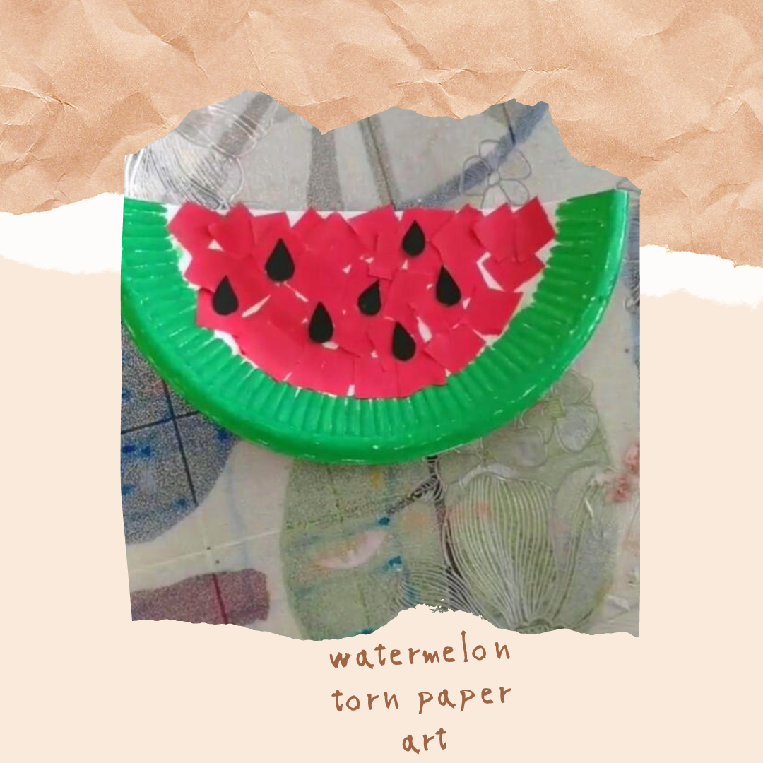 Paper plate watermelon torn paper art