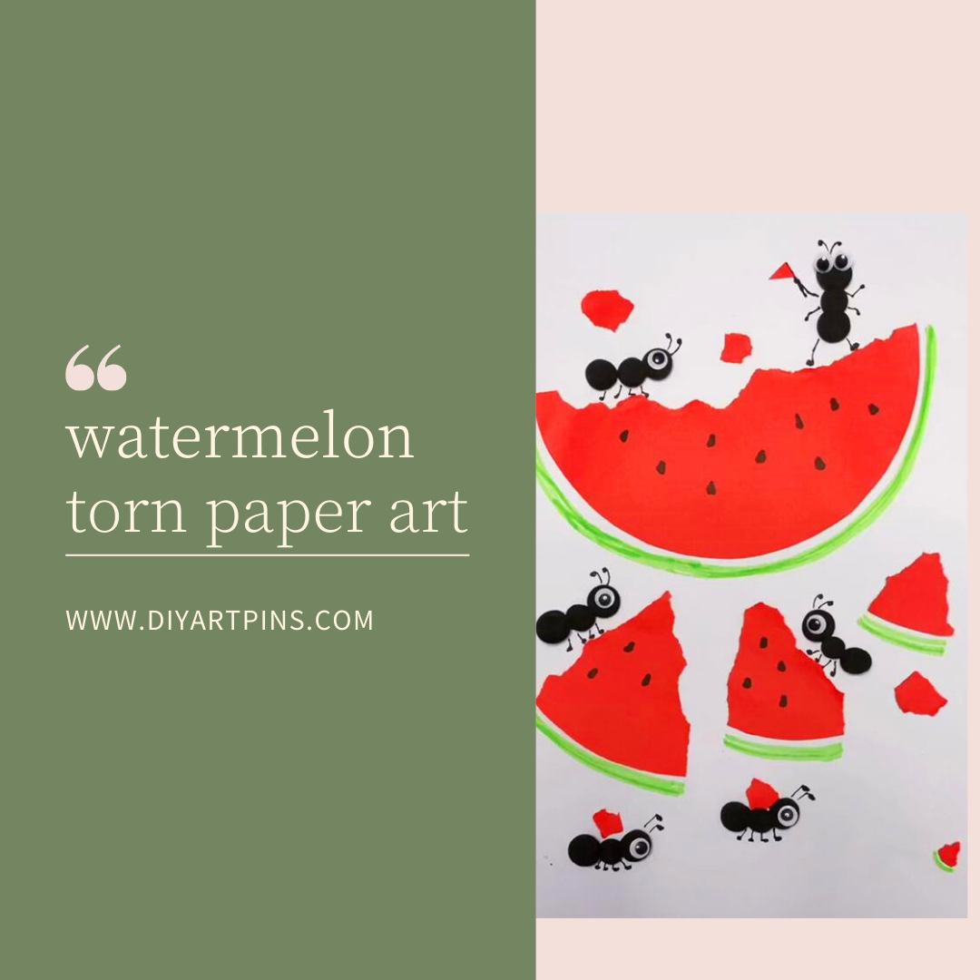 Ants and watermelon torn paper painting