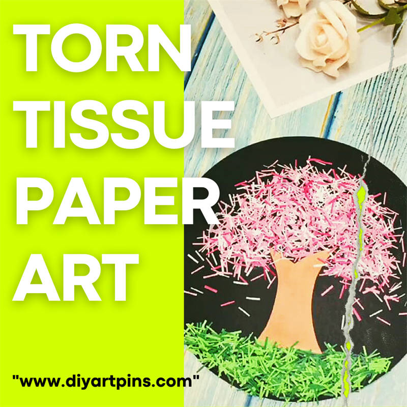 Torn tissue paper art cherry tree