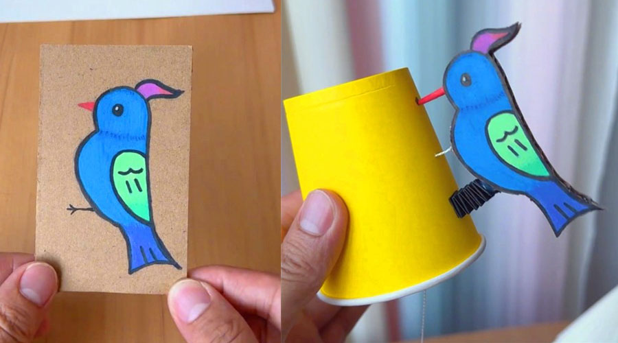 How do you make a paper cup woodpecker that wiggles? - DIY ART PINS